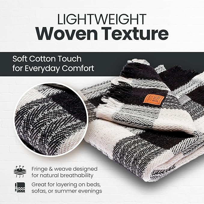 Gold Case Throw Blanket for Couch – 100% Recycled Turkish Cotton Blankets & Throws – Elegant Decorative Throw Blankets for Living Room Sofa – Woven Throws for Couch – Black – 60x80-Ruum Studio Home