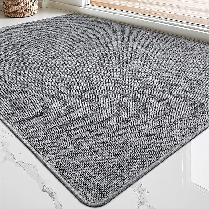 LUMI Ultra Thin Door Mat for Entryway, Low Profile Non Slip Rubber Backing Indoor Doormat, Easy Clean Welcome Entrance Mat for Inside House, Patio, Dark Grey 20"x32"-Ruum Studio Home