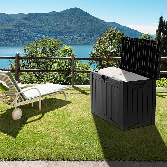 45 Gallon Outdoor Storage Box Waterproof Lockable Resin Deck Box Large, Patio Storage Bin for Pool Accessories Cushion Furniture, Garden Tools, UV-Resistant Outside Delivery Black-Ruum Studio Home