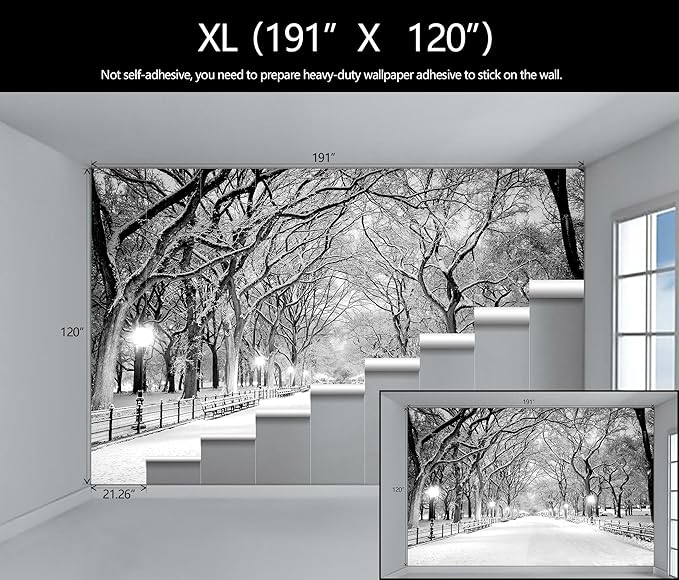 Beautiful 3D Snowy Forest Wallpaper Gray New York Park Landscape Wall Mural Living Room Bedroom (Not Peel and Stick)-Ruum Studio Home