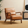 Glitzhome 30" H Mid Century Yellowish Brown Accent Armchair, Single Reading Sofa, PU Leather Lounge Chair with Walnut Ruberwood Frame for Livingroom or Office-Ruum Studio Home