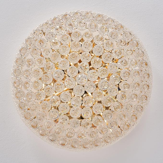 12-Light Crystal Flush Mount Chandelier Ceiling Light Fixture for Living Room Dining Room Bedroom Foyer Entryway Hallway Closet Bathroom (Gold D24)-Ruum Studio Home