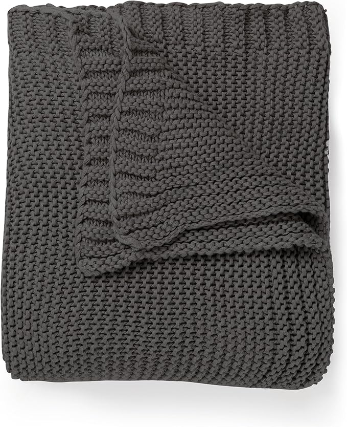 MakeMake Organics Organic Throw Blanket GOTS Certified Organic Cotton Blanket Knit Couch Bed Fall Colors Soft Neutral Cotton Throw Blanket Large (50x60, Charcoal Grey)-Ruum Studio Home