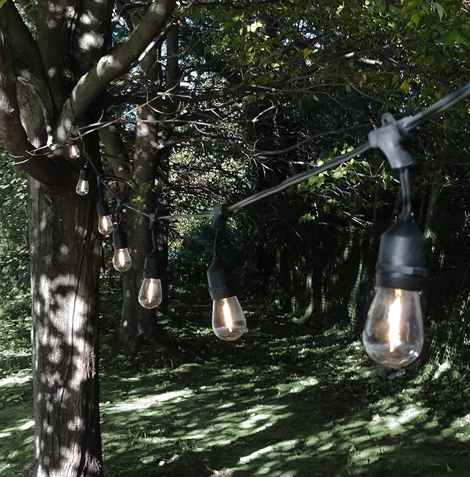 Hometown Evolution, Inc. 100 Foot E26 LED Outdoor Commercial String Lights with 50 Suspended Sockets and S14 LED Filament 1 Watt Bulbs-Ruum Studio Home