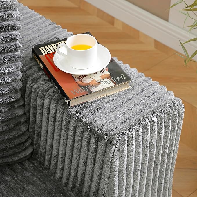 HYJT-H&K Modular Sectional Sofa Cloud Sectional Couch, 107" Comfy Fluffy L Shaped Dark Grey Couches for Living Room, Deep Seat Memory Foam Plush Corduroy Boneless Couch Sectionals Left Facing Chaise-Ruum Studio Home