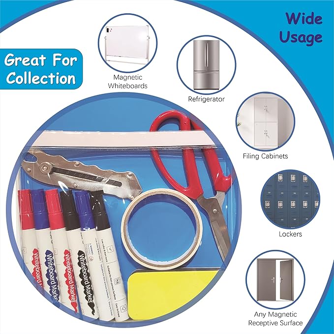 Magnetic Pocket 4 Pack – Self-Adhesive Magnetic Storage Pouch for Documents, Notes & Tools, Strong Magnet Backing for Fridge, Whiteboards, and Metal Surfaces (White 4Pcs)-Ruum Studio Home