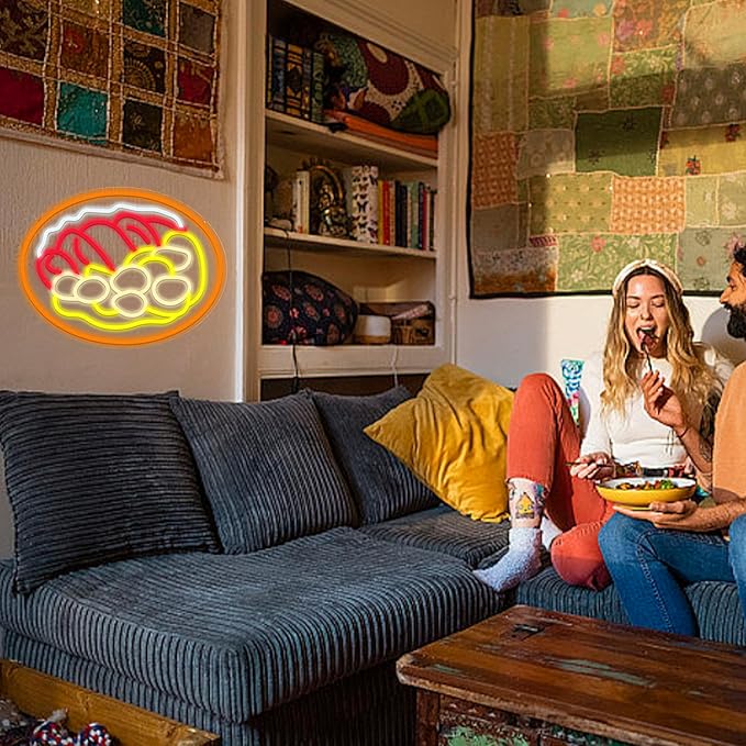 LISIGNVE Curry Meat Dish Neon Sign Beef Curry Sign Neon Light for Wall Decor Curry Rice Led Light Up Sign for Indian Restaurant Kitchen Japanese Thai Style (16.5 * 12.6 In)-Ruum Studio Home