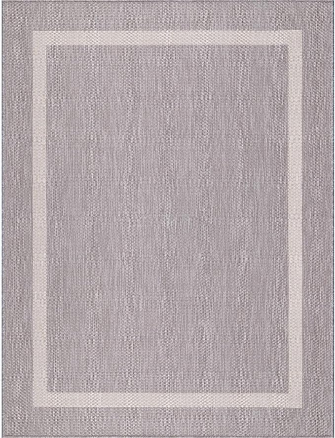 Bordered Outdoor Rug 9x12 Washable Outside Carpet for Indoor Patio Porch Waterproof Easy Cleaning Non Shedding Area Rugs Gray 9 x 12-Ruum Studio Home