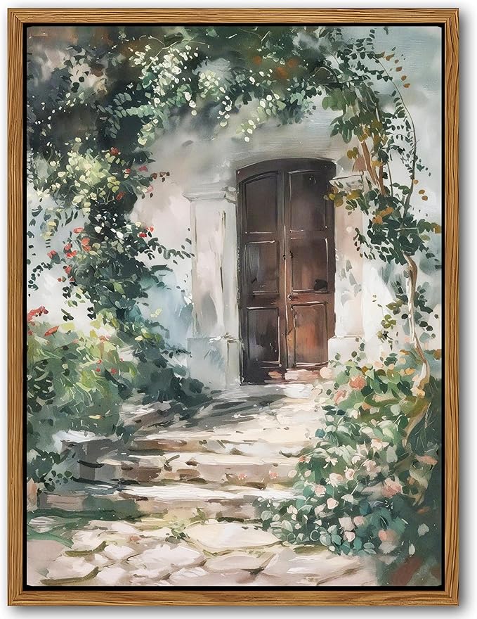 Floating Framed Canvas Vintage Wall Art, Rustic Cottage Spring Garden Oil Paintings Print, Country Floral Pictures Wall Decor for Living Room Bedroom Office Home Decor 8x10 inch-Ruum Studio Home