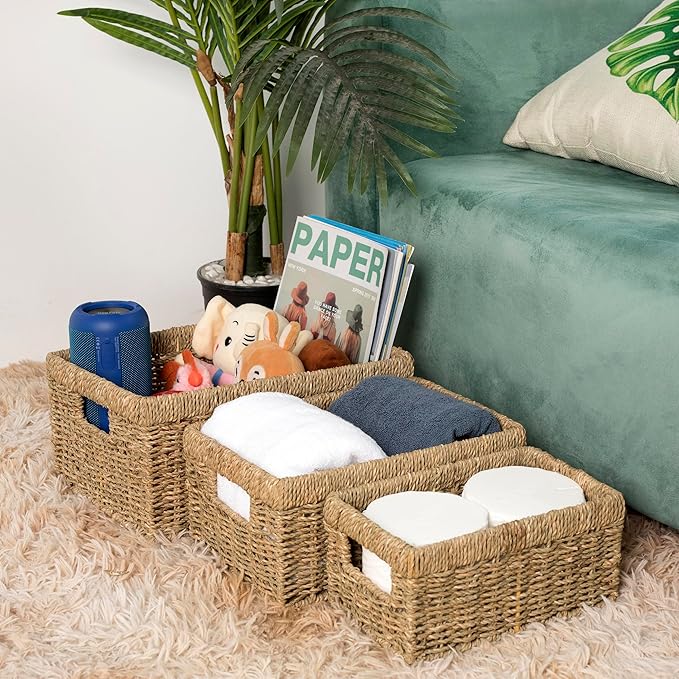 CENBOSS Wicker Baskets (Large, Seagrass, 1PC) Rattan Storage Baskets for Shelves, Woven Seagrass Holder-Ruum Studio Home