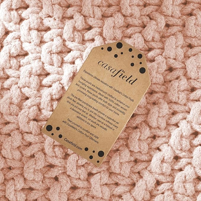 Casafield Square Pouf Ottoman, Light Pink 18.5" W x 18.5" D x 14.5" H Cotton Knit Foot Stool - Boho Floor Pouffe for Living Room, Bedroom, Home Office-Ruum Studio Home