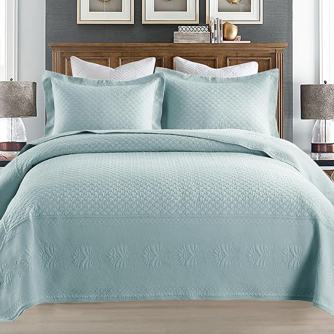 MarCielo 3-Piece 100% Cotton Oversized Bedspread Lightweight Quilt Coverlet Embroidery Farmhouse Bedding Set (TM Mint Green, Oversized Queen (100"x106"))-Ruum Studio Home