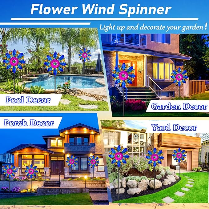 60 Inch Solar Wind Spinner Outdoor - Double-Sided Rotating Colorful Kinetic Wind Spinners for Garden, Yard Decorations Outdoor,Metal Wind Sculptures & Spinners, Wind Art-Ruum Studio Home