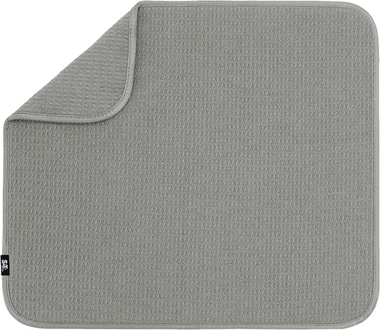 S&T INC. Dish Drying Mat, 16” x 18”, Absorbent Microfiber Kitchen Counter Mat, Dish Drying Pad for Dishes, Utensils, Pots and Pans, Large, Grey-Ruum Studio Home