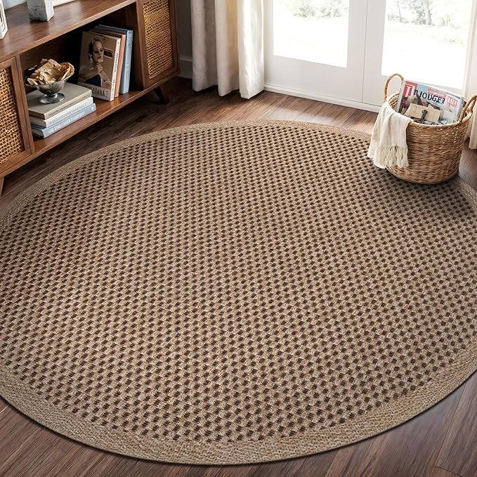 CAMILSON Easy Jute Round Rug 6ft Indoor Outdoor Natural Color Fiber Area Rugs for Living Room Patio and Kitchen Rug, Sisal Boho Woven Design Easy-Cleaning Washable Outside Carpet Alfombras (6 Round)-Ruum Studio Home