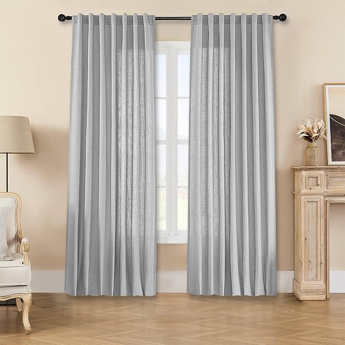 Joydeco Linen Curtains for Living Room,Light Filtering Rod Pocket Back Tab Semi Sheer Drapes Window Long Curtains 96 inches Long Ebony Grey-Ruum Studio Home