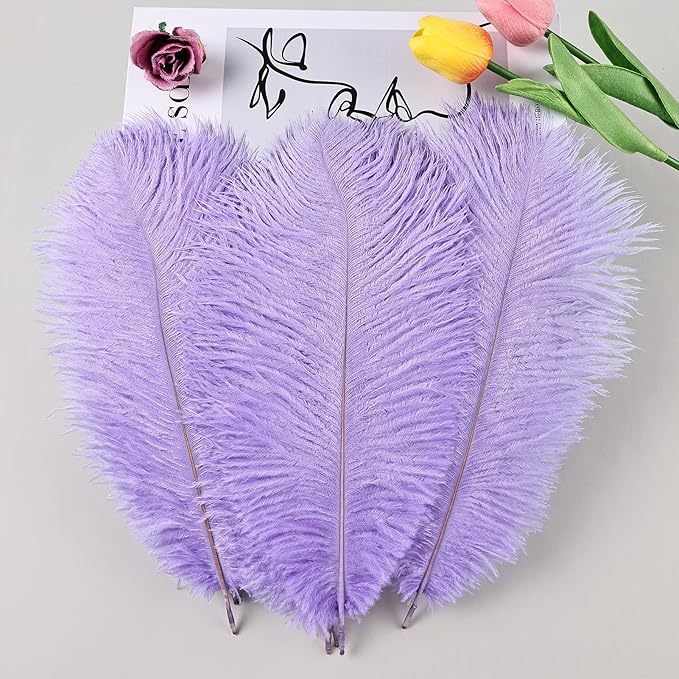 THARAHT Lavender Ostrich Feathers 12pcs Natural Bulk 8-10Inch 20cm-25cm for Crafts Wedding Party Centerpieces Flower Arrangement Easter Gatsbi and Home Decoration Feather-Ruum Studio Home