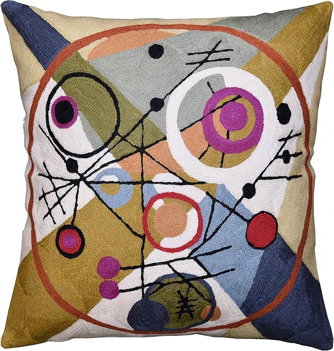 Kandinsky Abstract Throw Pillow Cover - Circles | Modern Couch & Outdoor Pillow | Mid Century Chair Cushions | Handmade Wool Size 18x18-Ruum Studio Home