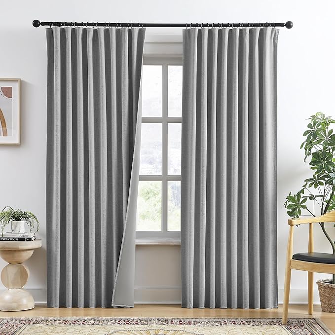 RAIN CITY 84 Inch Long Blackout Curtains 2 Panels Set,70 Inch Wide Back Tab Pleated Curtains with Hooks Track System,Energy Efficinet Linen Blend Drapes for Dining Room Hoom Office 70x84,Grey-Ruum Studio Home