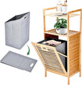 Prosumer’s Choice Bamboo Tilt-Out Laundry Hamper with 2-Tier Storage Shelves – Freestanding Clothes Hamper with Removable Liner, Space-Saving Design for Bathroom or Bedroom – 15.5”L x 11.8”W x 37.4”H-Ruum Studio Home