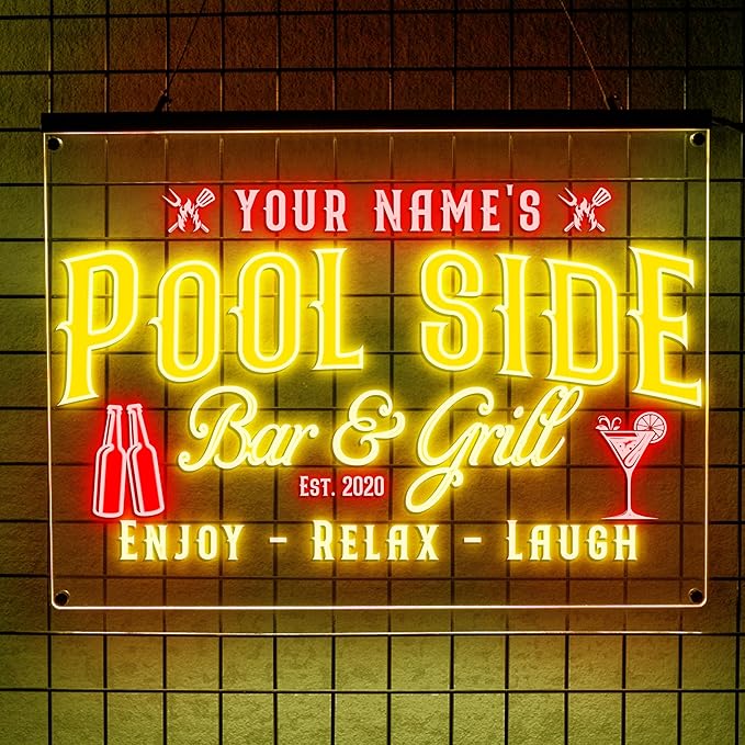 Personalized Pool Side Bar & Grill Neon Sign, Custom LED Wall Light for Backyard, Patio, Outdoor Bar, BBQ Area, Fun Gift for Grill Lovers-Ruum Studio Home
