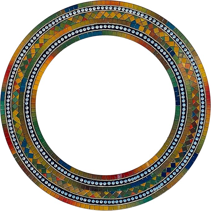 Mosaic Mirror, Wall Art Décor – Handcrafted Decorative Wall Mirror, Autumn Green, Deep Blue, and Brown Round Mosaic-Ruum Studio Home