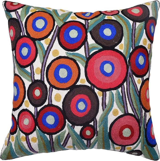 Floral Poppy Pillow Cover White Red Floral Outdoor Pillowcase Suzani Accent Chair Cushion Flower Accent Couch Pillowsham Boho Florals Chair Hand Embroidered 18x18 Inch-Ruum Studio Home