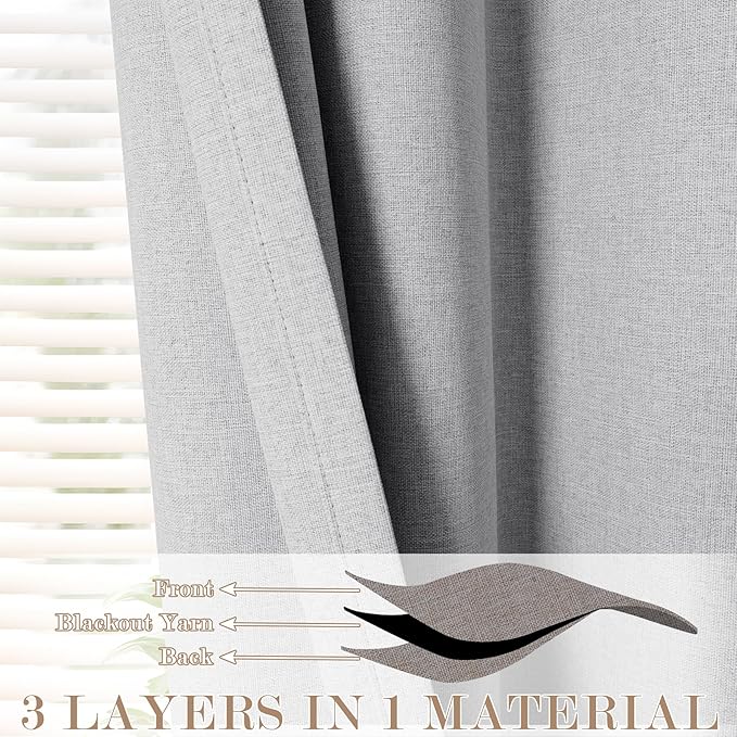 Silver Grey Pinch Pleat 100% Blackout Drapes Linen Blend, Room Divider, Room Darkening, Energy Saving, Furniture Protecting, Light Blocking Extra Wide Privacy Curtains, 200Wx108L, 1 PC-Ruum Studio Home