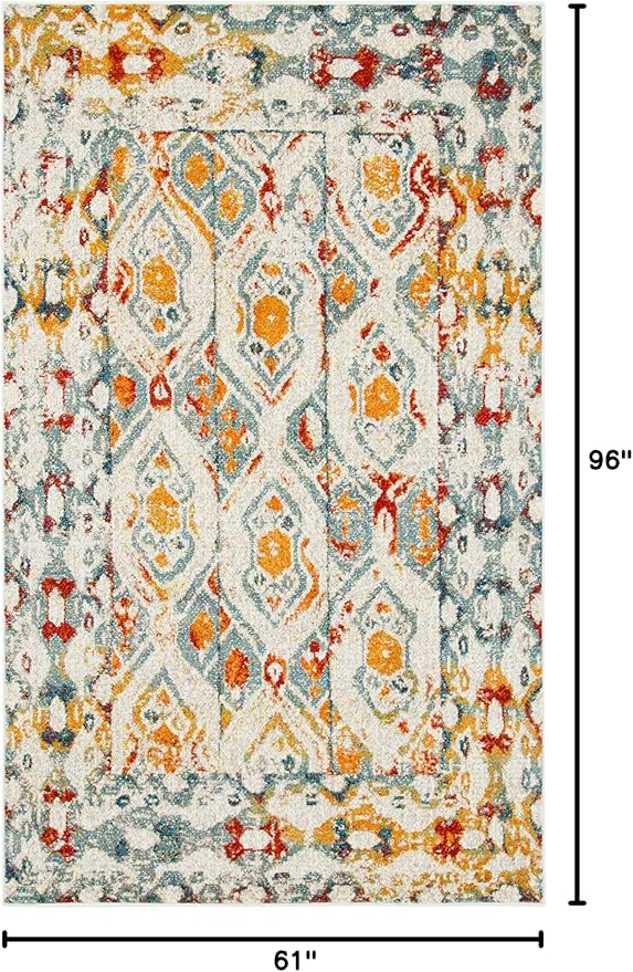 Unique Loom Rosso Collection Vintage, Geometric, Bohemian, Traditional, Distressed, Southwestern Area Rug, 5' 0" x 8' 0", Multi/Ivory-Ruum Studio Home