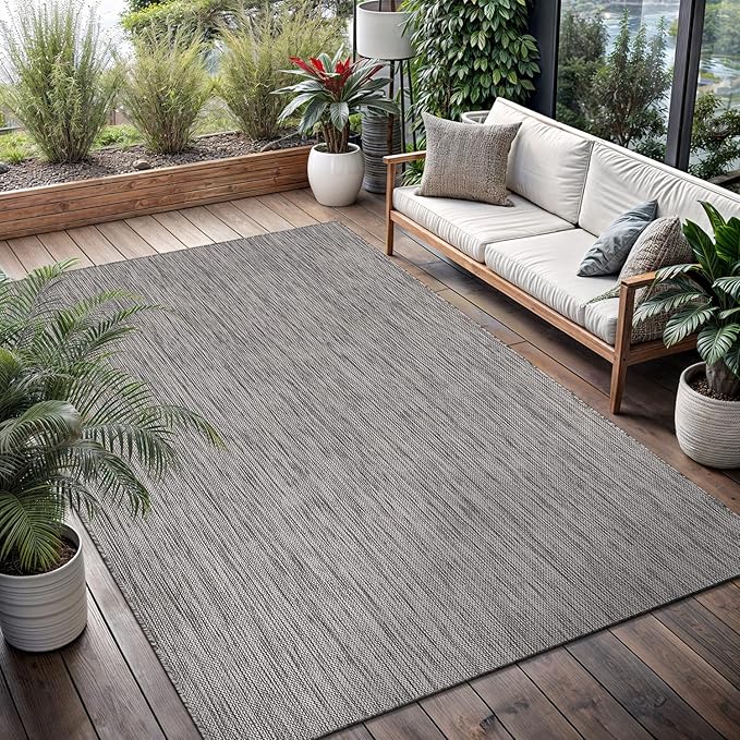 Washable Indoor Outdoor Rug 8x10 Weather Resistant Area Rugs Modern Solid for Porch Deck Balcony Backyard Patio Outside Carpet (8 X 10 Silver Grey)-Ruum Studio Home