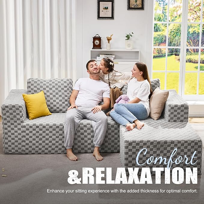 Hobestluk Modular Sectional Sofa Memory Foam Couch Oversized Sectional Sofa 3-Seater with Chaise Cloud Couch with Removable Cover L Shape Sofa for Living Room (Plush Grey, 3-Seater with Chaise)-Ruum Studio Home