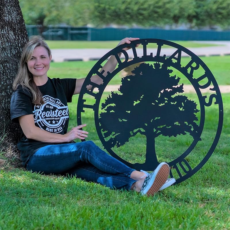 RealSteel, Tree of Life, Oak Tree Family Monogram, Custom Metal Signs, Personalized Wall Art, Split Letter Monogram, Metal Wall Decor, Last Name Sign, Family Name Sign, Dad Gift, Outdoor Garden Decor-Ruum Studio Home