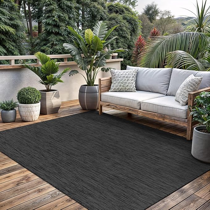 Washable Indoor Outdoor Rug 9x12 Weather Resistant Area Rugs Modern Solid for Porch Deck Balcony Backyard Patio Outside Carpet (9 X 12 Dark Grey)-Ruum Studio Home