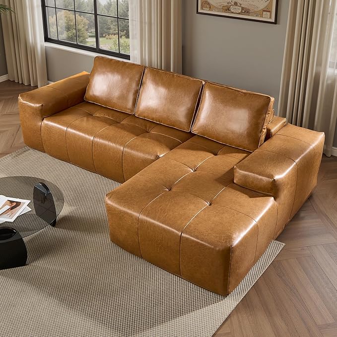ovios Sectional Cloud Couch for Living Room, Modular Floor Sofa with Plush Corduroy, No Assembly Required, Big Comfy Couches Set with Fluffy Memory Foam, Stupendous U Shaped Sofas with Chaise, Brown-Ruum Studio Home