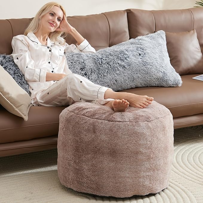 Round Pouf Ottoman 26 * 18" Small Ottoman Foot Rest Pouf Brown Foot Stools for Living Room Comfortable and Dirt Resistant Poofs/Ottomans Furniture Round Ottomans Floor Poufs for Home Decor-Ruum Studio Home