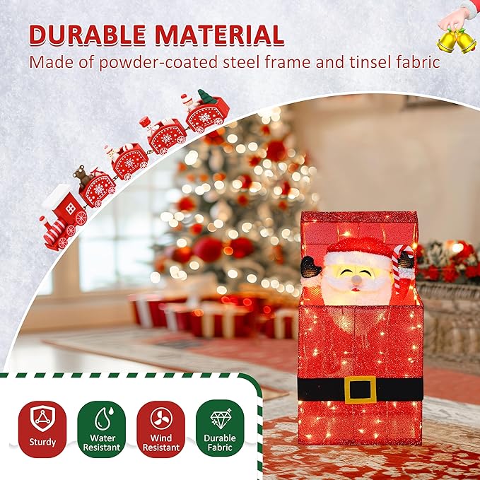 Light Up Electric Santa Claus Decor with 100 LED Lights, 3D Pre-Lit Animated Santa Claus for Xmas Decoration, 14.17" L x 10" W x 26.97" H Freestanding Glittered Display for Outdoor, Indoor-Ruum Studio Home