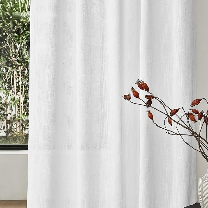MYSKY HOME Patio White Curtains for Sliding Door, Living Room Curtains & Drapes Soft Cotton Farmhouse Window Treatments 90 inch Length 2 Panels Set Linen Look Semi Sheer Draperies, 50" W x 90" L-Ruum Studio Home