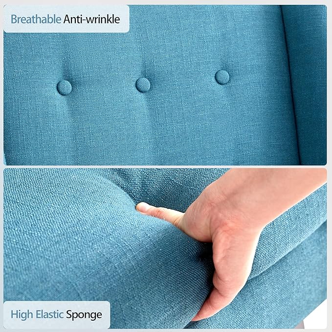 HUIMO Button-Tufted Accent Chairs Set of 2,Upholstered Reading Living Room Chair,Mid Century Modern Chair with Linen Fabric, Club Chair,Comfy Arm Chairs for Living Room,Bedroom,Lake Blue-Ruum Studio Home