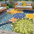 Indoor Outdoor Area Rug Washable Multicolored Patio Rug Tropical Botanical Modern Floral Indoor Outdoor Carpet Non Slip Yellow Green Rug Non Shedding for Patio, Deck, Backyard, Porch (8x10)-Ruum Studio Home