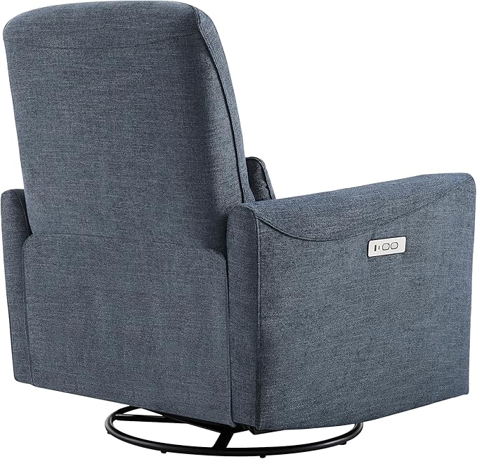 CHITA Power Recliner Chair Swivel Glider, FSC Certified Upholstered Fabric Living Room Nursery Reclining Sofa Chair with Lumbar Support, Ink Blue-Ruum Studio Home