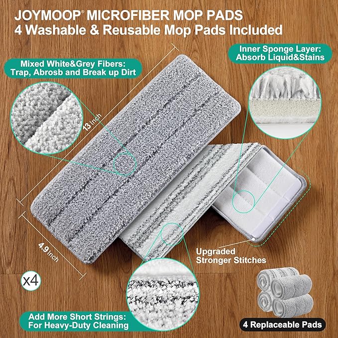JOYMOOP Mop and Bucket with Wringer Set, Flat Squeeze Mop Flat Head, Dust Mops for Wall Cleaner with Long Handle, Hands-Free Microfiber Mops for Floor Cleaning - White-Ruum Studio Home