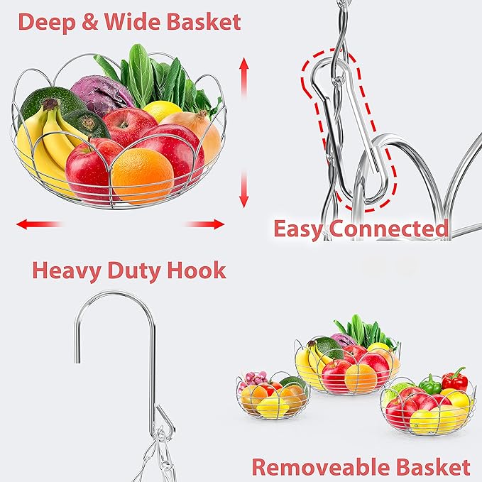 Simple Houseware Modern 3-Tier Hanging Fruit Basket, Chrome-Ruum Studio Home