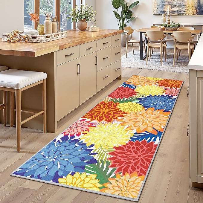 Area Rug 2x6 Washable Entry Rug Multicolored Tropical Botanical Modern Floral Indoor Kitchen Door Mat Entrance Carpet Non Slip for Bedroom Living Room, Porch-Ruum Studio Home