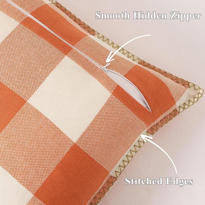 decorUhome Fall Orange and White Decorative Throw Pillow Covers 24x24 Set of 2, Buffalo Plaid Check Farmhouse Cushion Covers with Stitched Edge for Autumn Harvest Couch Sofa Bed Home Decor-Ruum Studio Home