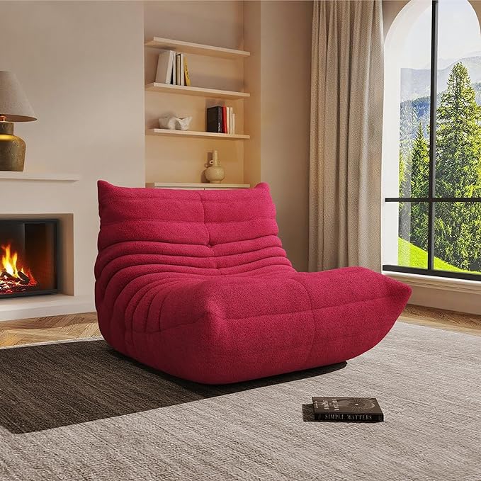 Bean Bag Chair, Oversized Bean Bag Chair for Living Room, Fireside Chair for Adults with Memory Foam Filled, Big Accent Sofa Lounge Floor Sofa for Gaming, Reading, No Assembly Required. (Burgundy)-Ruum Studio Home