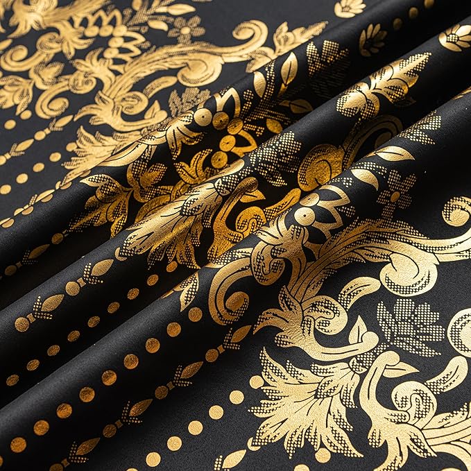 Grommets Blackout Long Window Curtains Black Gold-52W*84L 2PCS Drapes for Bedroom-Ruum Studio Home