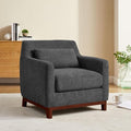 Extra Deep Accent Chair, Comfy Fabric Armchair with Wood Base, Upholstered Single Sofa Chair for Living Room & Bedroom, Boucle Dark Gray-Ruum Studio Home