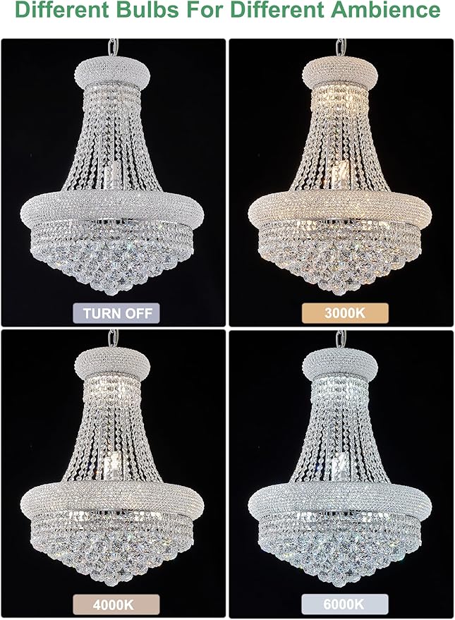 12 - Light Unique Empire Crystal Chandelier for Foyer Entrance Living Room Dining Room Bedroom Entryway Chrome Finish-Ruum Studio Home