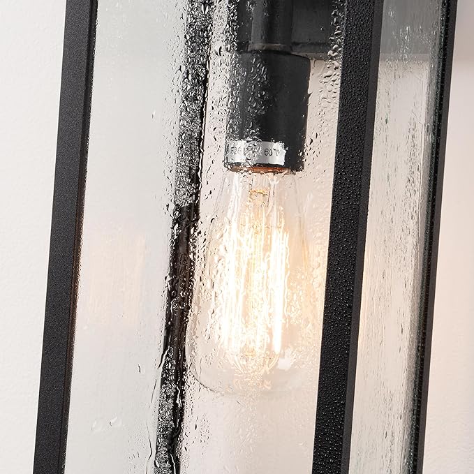 mirrea 18" Classic Outdoor Wall Sconce 1 Light in Matte Black Rectangular Metal Frame and Clear Glass Shade Waterproof Porch Light Patio Light Pack of 2-Ruum Studio Home
