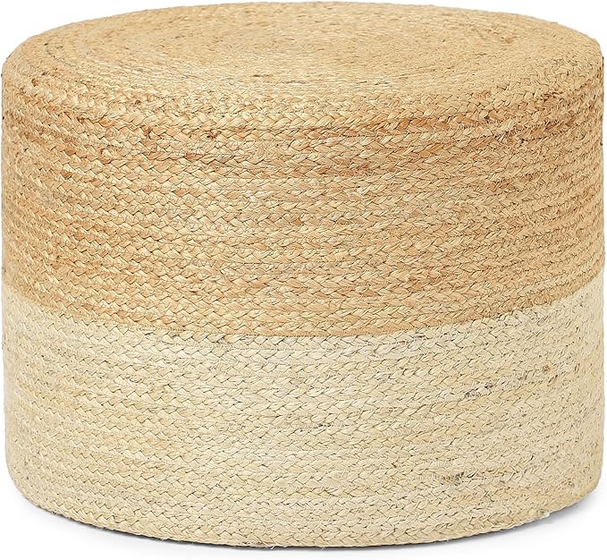 REDEARTH · Cylindrical Pouf Foot Stool Ottoman - Jute Braided Pouffe Poof Accent Sitting Footrest for Living Room, Bedroom, Nursery, Patio, Lounge & Other Rooms (Natural Ivory, 18"x18"x14")-Ruum Studio Home